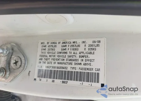 2009 Honda Accord Sdn 3.5 Ex-L/Ex-L from USA, damaged, VIN 1HGCP36819A009452